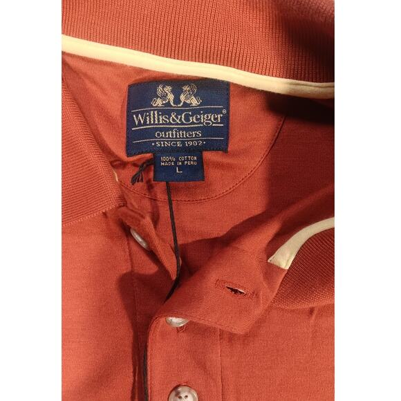 Willis & Geiger Outfitters Polo Shirt L Rust Red 100% Cotton NWT Peru Safari - Picture 5 of 7